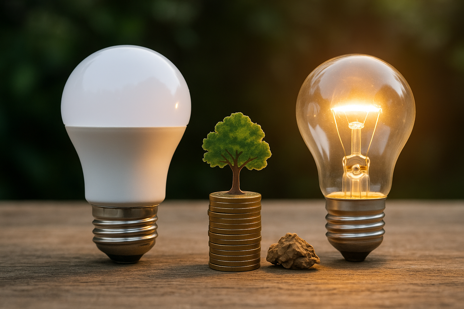 Illustration af hvor mange procent er udgiften til el mindre for en led-pære end for en halogenpære