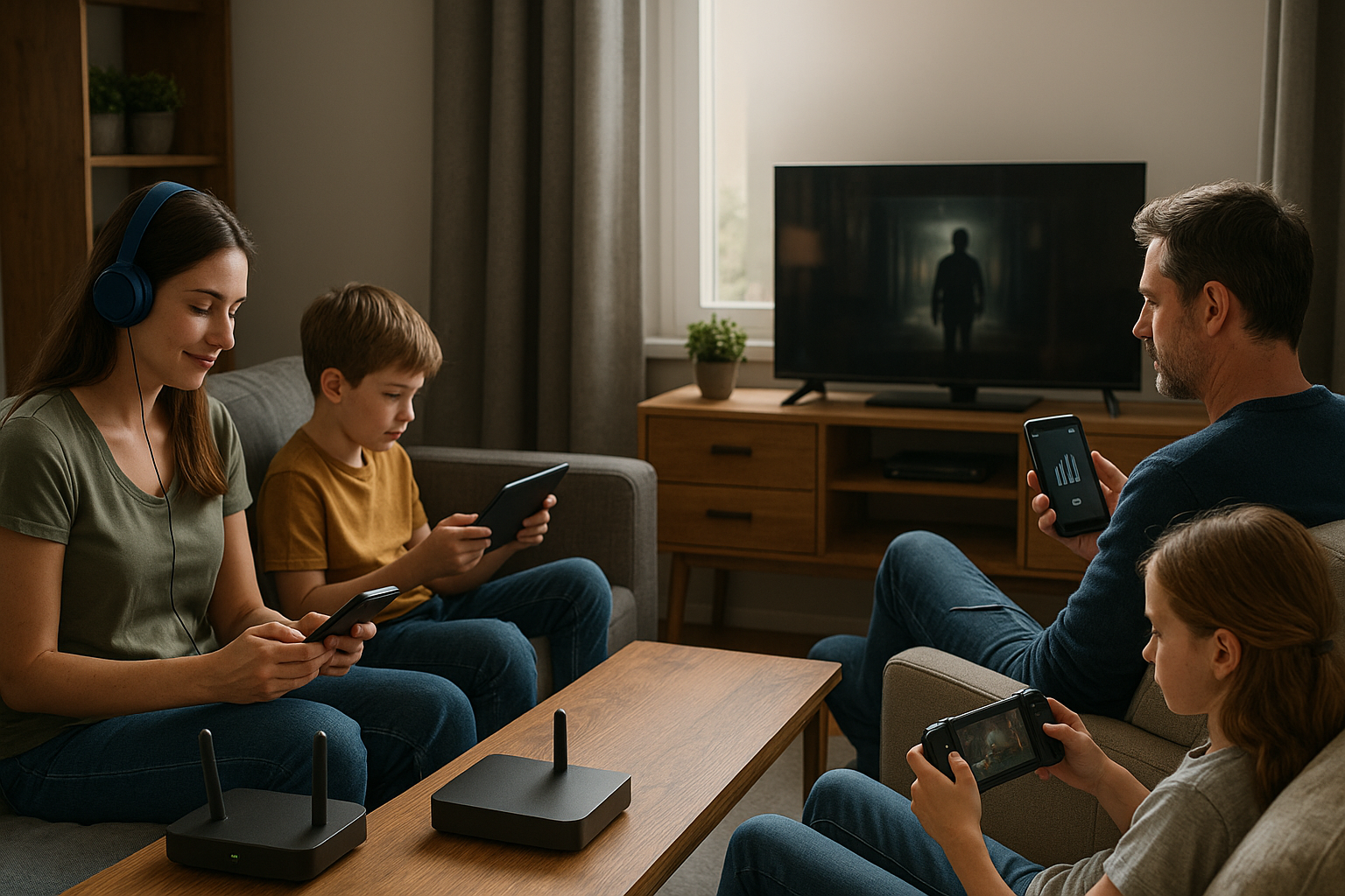 Illustration af hvad bruger mest strøm: at streame via wifi eller mobildata?