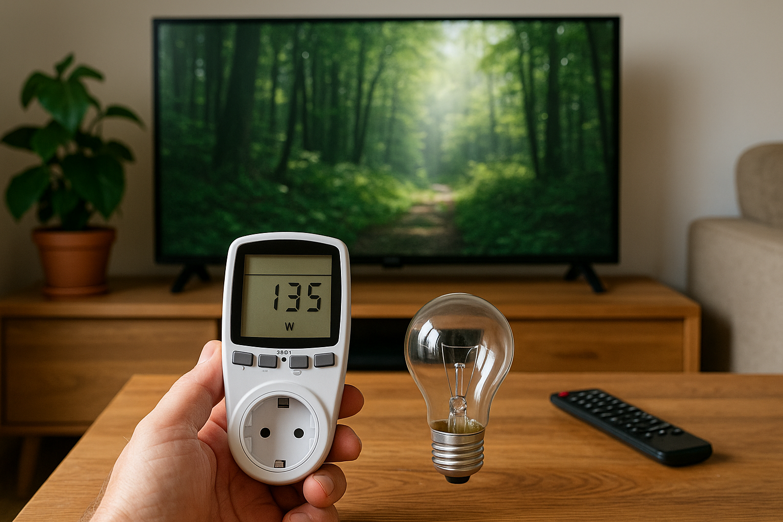 Illustration af hvor meget bruger et tv i strøm