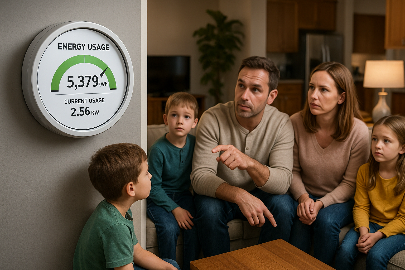 Illustration af hvor meget strøm bruger en familie på 5