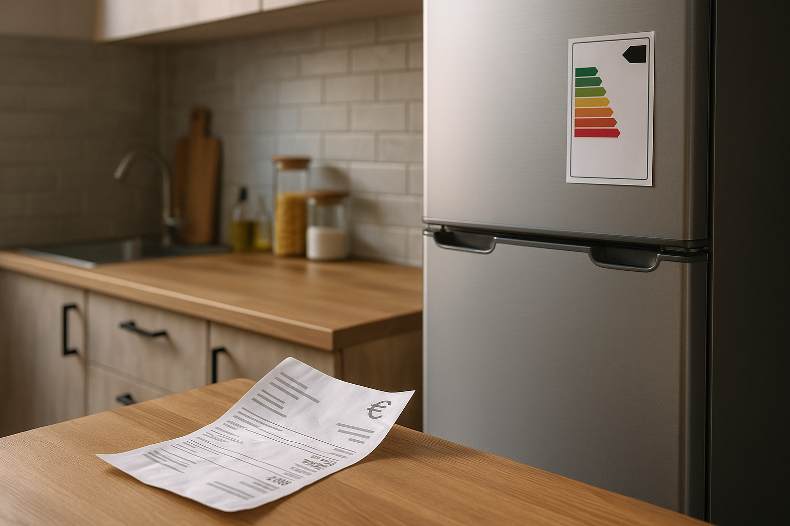 Illustration af hvor mye strøm bruker et kjøleskap med frys