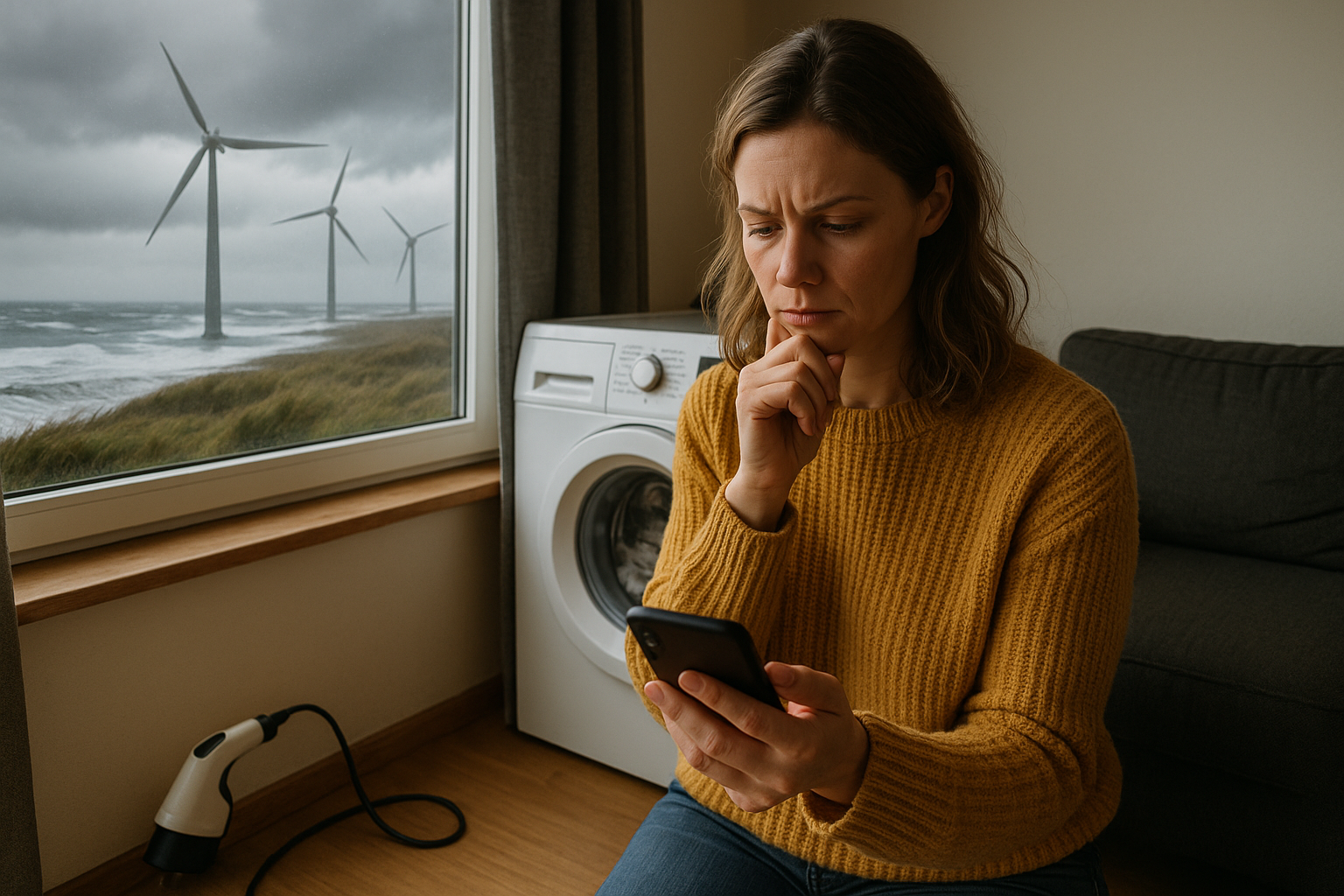 Illustration af hvornår er det billigst at bruge strøm vindstød?