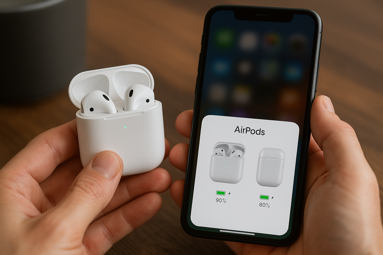 Illustration af airpods hvordan se strøm