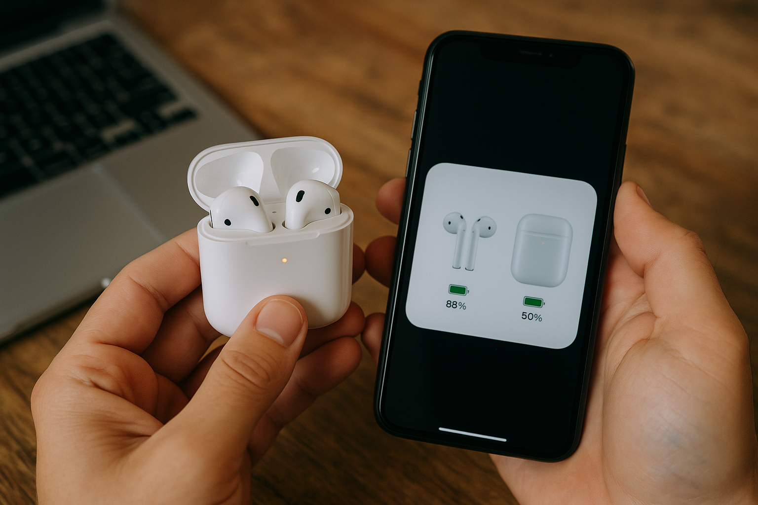 Illustration af hvor meget strøm er der på mine airpods