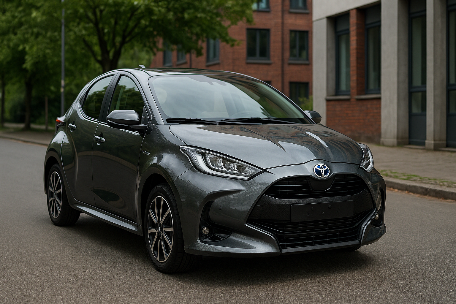 Illustration af toyota yaris hybrid hvor langt på el