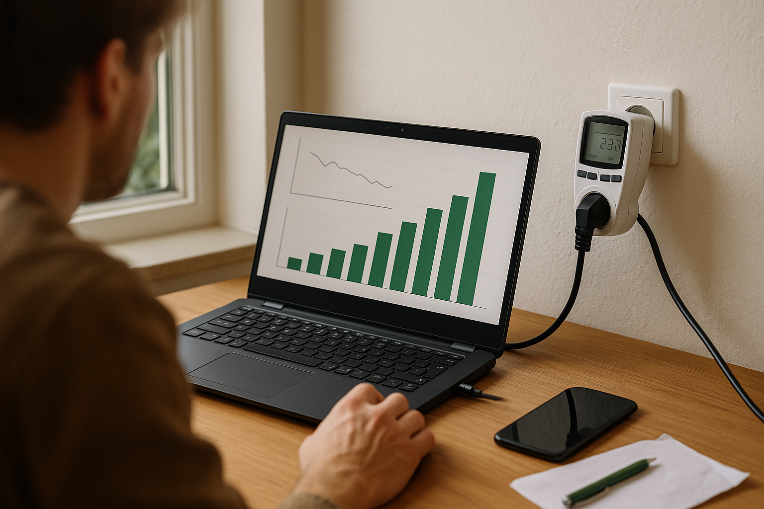 Illustration af hvor meget strøm bruger computer