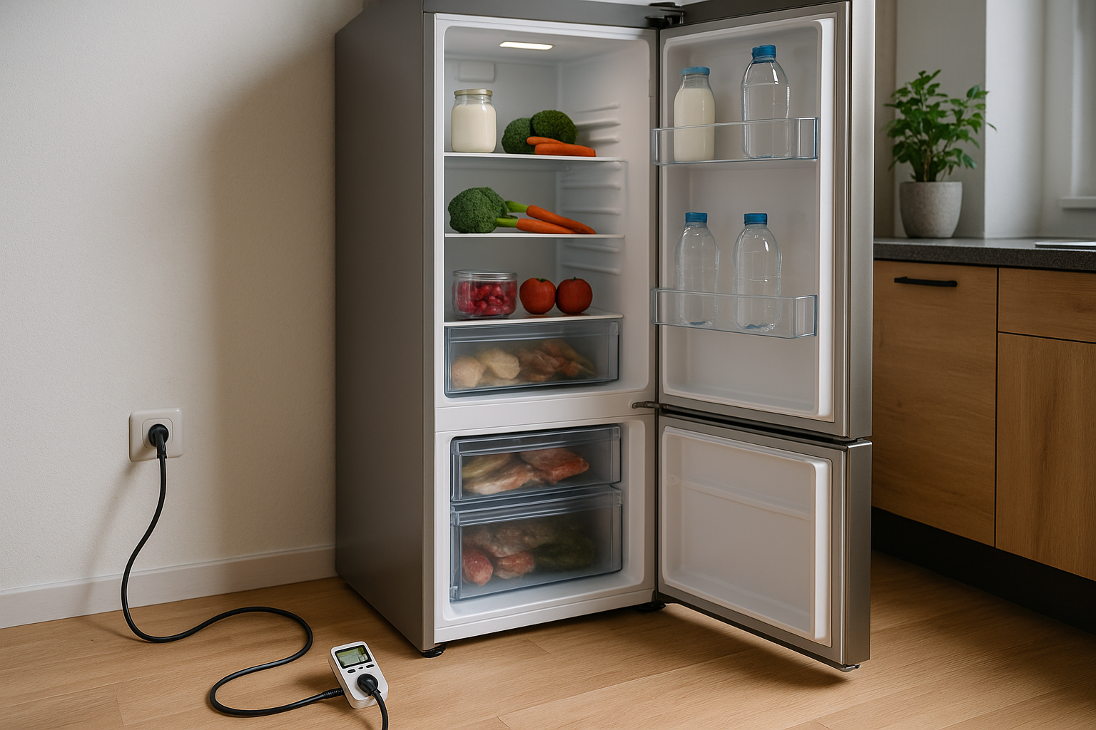 Illustration af hvor meget strøm bruger et kølefryseskab