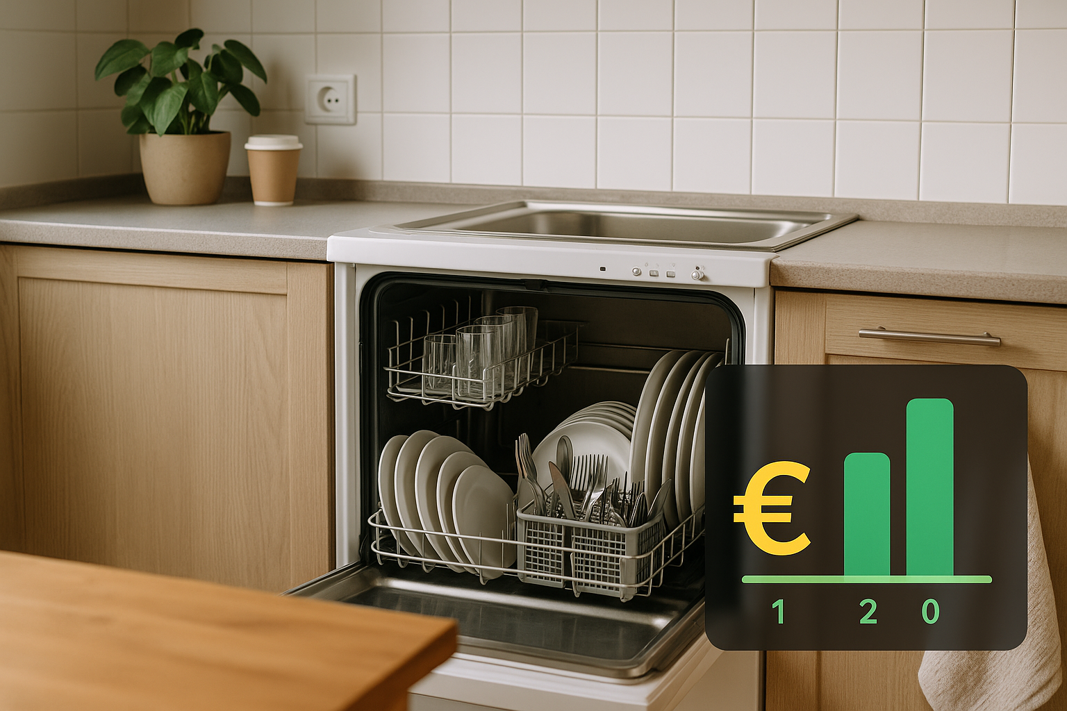 Illustration af hvad koster opvaskemaskine i strøm