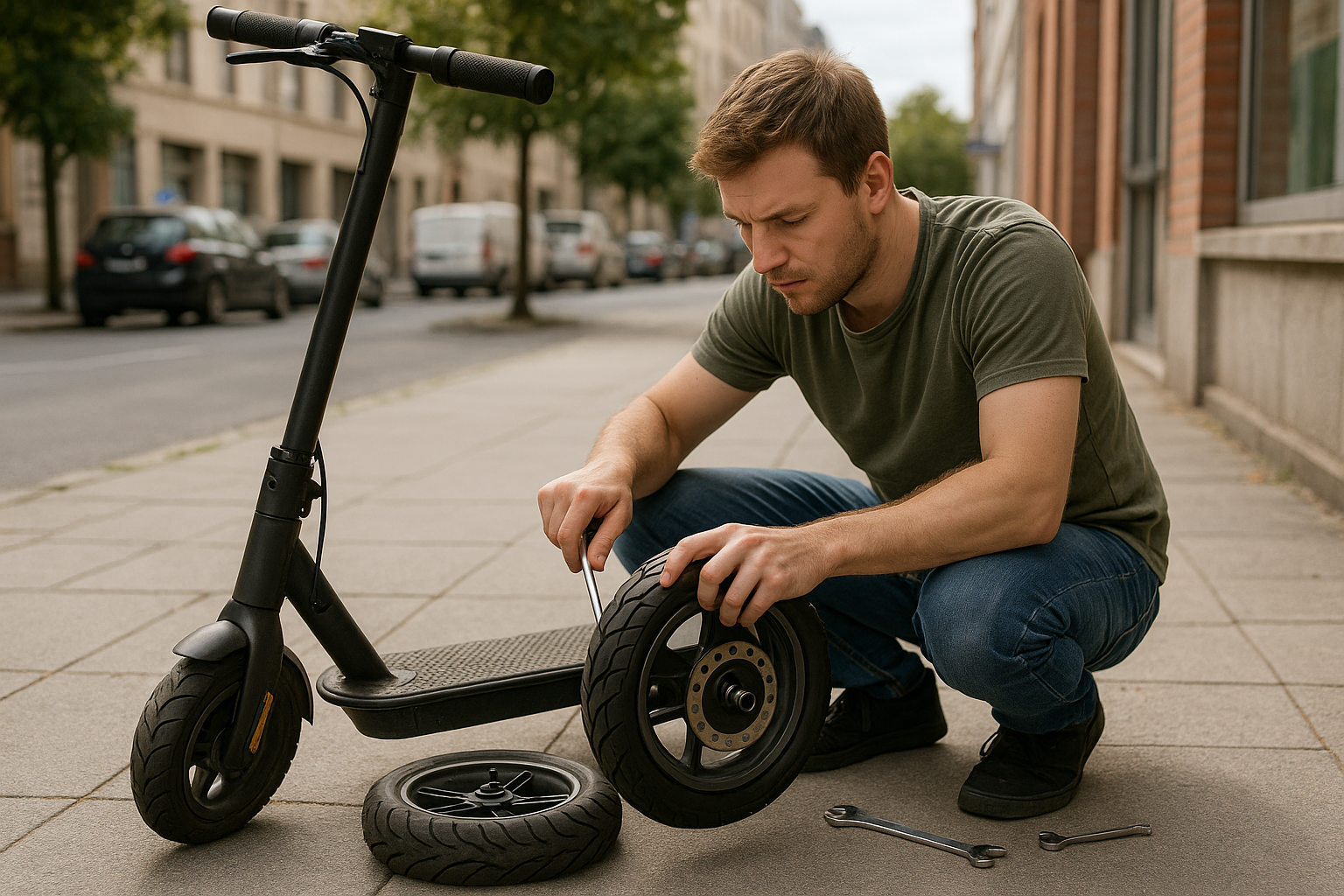Illustration af hvordan skifter man dæk på el løbehjul