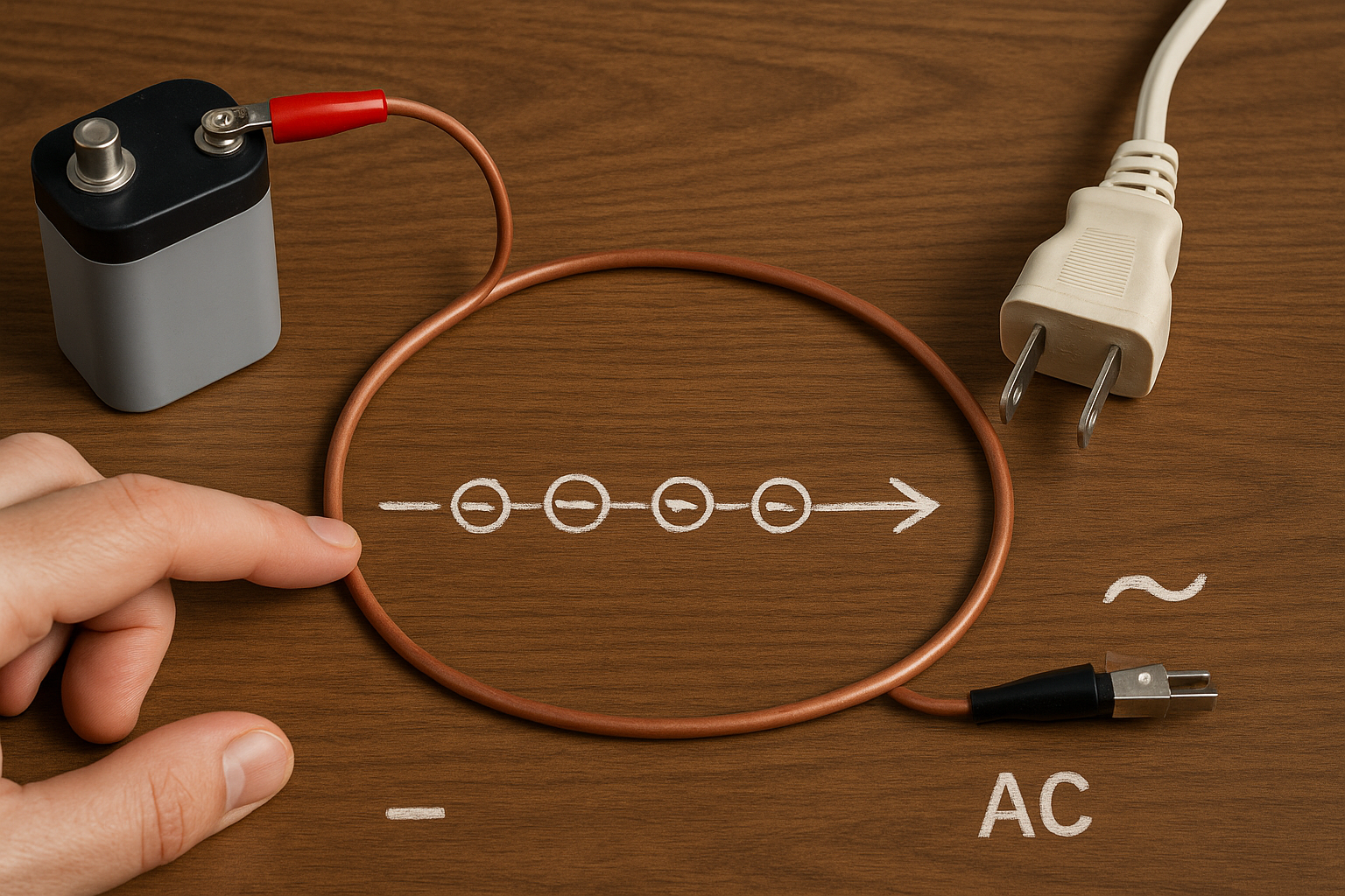Illustration af hvilken vej bevæger strøm sig