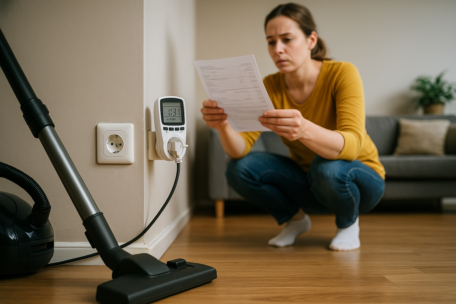 Illustration af hvad koster det i strøm at støvsuge