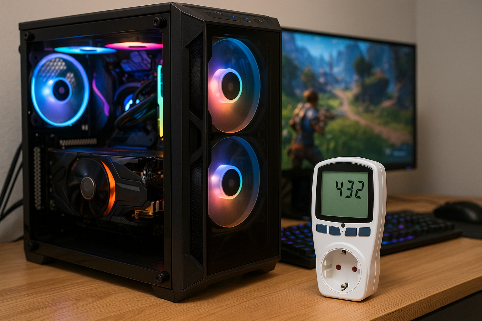 Illustration af hvor meget strøm bruger en gamer computer i timen